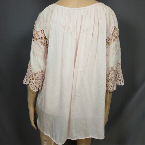 Y2K Boho Fairy Pink Lace Sequin Long Top Tunic Size L Silk Blend Made In Italy - Picture 8 of 11